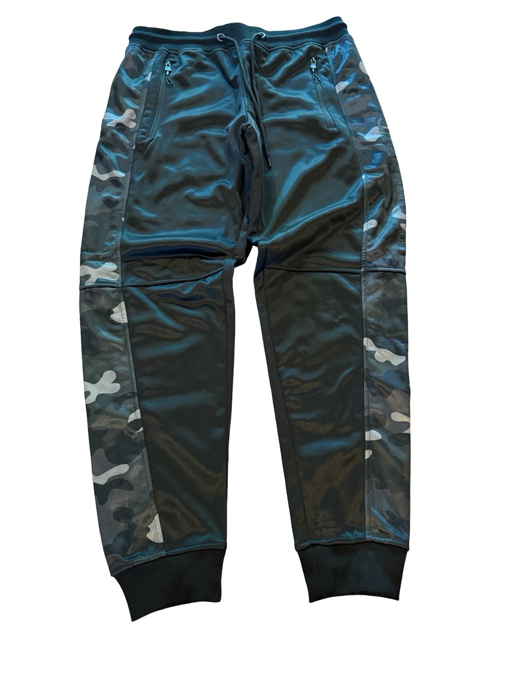 Akademiks Black Camo Track Joggers XL Zip Pocket Streetwear Pants